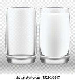 Realistic empty glass, glass with milk vector illustration.