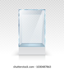 Realistic empty glass showcase for exhibition on transparent background isolated vector illustration