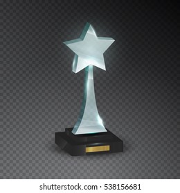 Realistic empty glass trophy awards. Glossy transparent prize for award. Vector illustration.