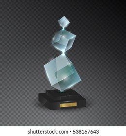 Realistic empty glass trophy awards. Glossy transparent prize for award. Vector illustration.