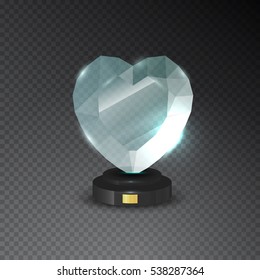 Realistic empty glass trophy awards. Glossy transparent prize for award. Vector illustration.