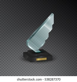 Realistic empty glass trophy awards. Glossy transparent prize for award. Vector illustration.