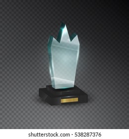 Realistic empty glass trophy awards. Glossy transparent prize for award. Vector illustration.