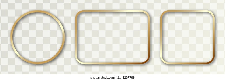 Realistic empty golden picture frames. Vector illustration. 