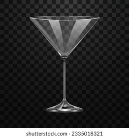 Realistic empty martini glass isolated on transparent background