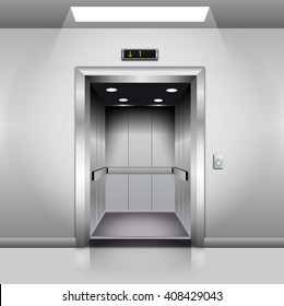 Realistic Empty Modern Elevator with Open Door
