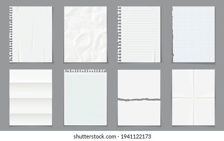 Realistic empty paper notes template with shadows isolated
