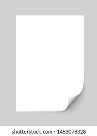 Realistic empty paper sheet curled corner of with shadow - stock vector.