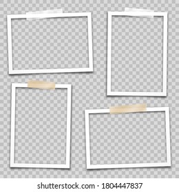 Realistic empty photo card frame, film set. Retro vintage photograph. Digital snapshot image. Template or mockup for design. Vector illustration.