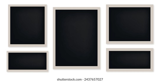Realistic empty photo frames collection in various sizes. Vintage photo frames