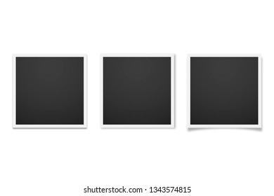 Realistic empty photo frames on white background with different shadows. EPS 10