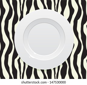 realistic empty plate on Zebra tablecloth