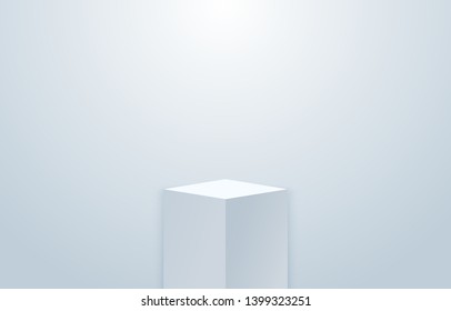Podio de rhombus vacío realista con efecto de foco. homb peatonales o blancos sobre fondo blanco. Modelo de maqueta para su diseño. Concepto para publicidad o presentación de productos.