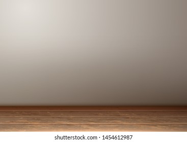 Realistic empty room interior with blank wall and wooden floor in cozy modern design. Vector comfortable private house, apartment flat background with textured surface for interior design,