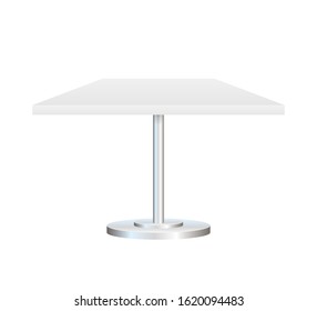 Realistic empty round table with metal stand isolated on white background. Vector stock illustration.