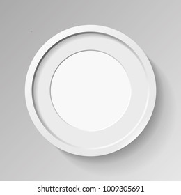 Realistic empty round white frame with passepartout on gray background, border for your creative project, mock-up sample, vector design object