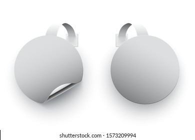 Realistic empty silver sales tags templates in circle shape set. 3d labels with editable space for text advertising discounts, special offer, grand sell off. Design for POS. Vector illustration
