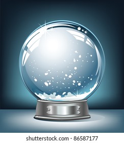 Realistic empty snow globe on a dark blue background