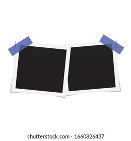 Fotografía de color blanco y negro cuadrado realista sobre fondo blanco. Fotografía con cinta adhesiva y sombría. Imagen para tu diseño.