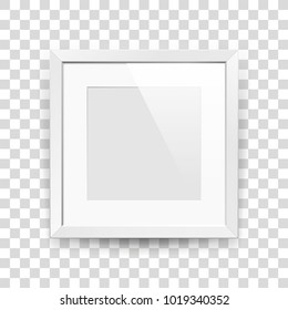 Realistic empty squre white frame with passepartout on transparent background, border for your creative project, mock-up sample, picture on the wall, vector design object