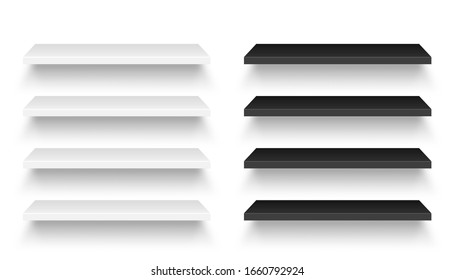 Realistic empty store shelves set. Product shelf. Grocery wall rack. Vector illustration.