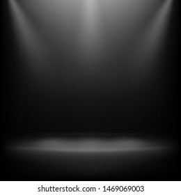 Realistic empty stylish dark studio room backdrop with light effects. Copyspace for creative project . EPS 10
