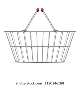 Realistic empty supermarket shopping metal basket with handles vector illustration isolated on white background. Basket cart for sale purchase in market