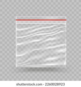 Realistic empty transparent plastic.Plastic bag on transparent background .Plastic bag isolated on background.Realistic plastic bag.Vector 