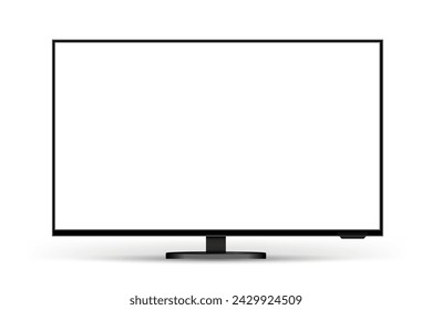 Realistic empty TV frame, mockup of a large modern black TV, modern stylish monitor, blank television template with white screen – vector