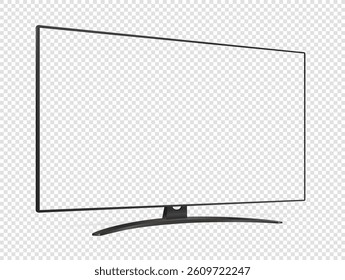 Realistic empty TV screen. Modern smart TV mockup with transparent screen isolated on transparent background