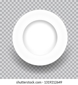 Realistic empty white dish plate isolated on transparent background