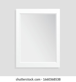 Realistic empty white frame on light background, border with shadow. Vector with mockup for project