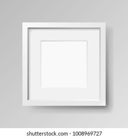 Realistic empty white frame with passepartout on gray background, border for your creative project, mock-up sample, vector design object