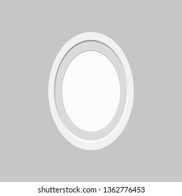 Realistic empty white oval frame with passepartout isolated on gray background. Border for your creative project, mock-up sample, vector design object. Vector illustration EPS 10.