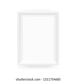 Marco de imagen blanco vacío y realista en una pared. Ilustración vectorial aislada en blanco