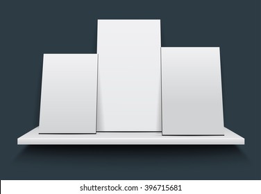 The realistic empty white picture frame or poster on the wall illuminated.Business presentation for branding, gallery design, advertising on wood background. Vector illustration
