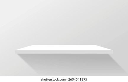 Realistic of empty white shelf in empty room attached to wall with light shadow effect illustration
