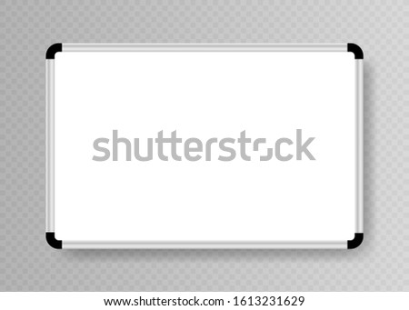 Realistic empty whiteboard for markers isolated on transparent background. White Office board. Vector illustration.
