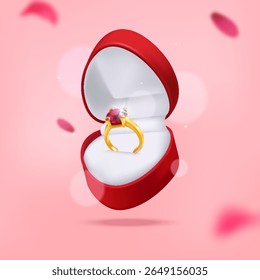 Realistic Engagement Ring with box Composition