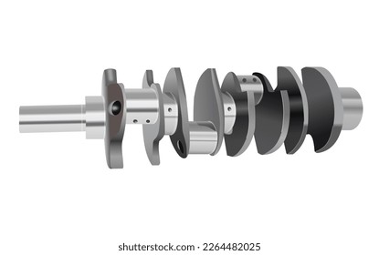 Realistic engine crankshaft with chrome, vector illustration 