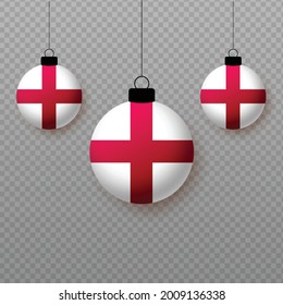 Bandera de Inglaterra realista con globos de luz voladores. Elementos decorativos para las fiestas nacionales.