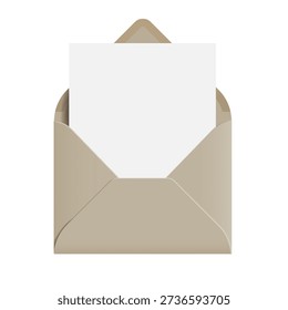 Realistic envelope with blank sheet of paper. Vector illustration of letter in an envelope