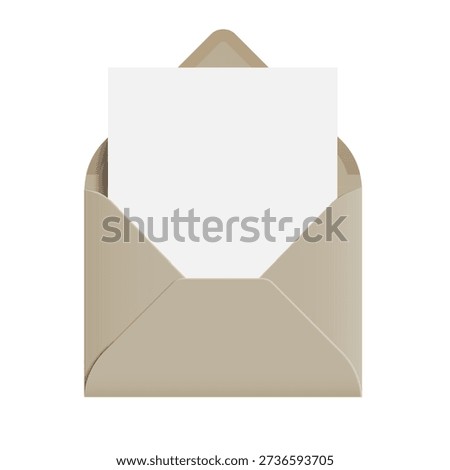 Realistic envelope with blank sheet of paper. Vector illustration of letter in an envelope