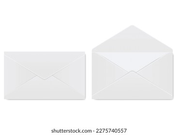 Realistic envelope. Design template for mockup. Opened and closed realistic mockup. Blank stationery letter folded and unfolded view