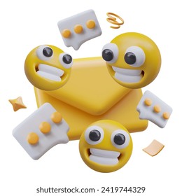 Realistic envelope, messenger icons, funny emoticons. Pleasant communication online