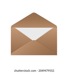 Realistic envelope. Open envelope mockup with paper isolated white background, vintage unfolded letter. Vector illustration