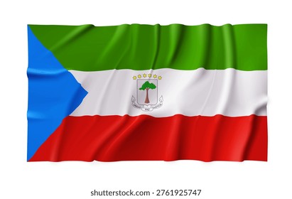 Realistic Equatorial Guinea country flag isolated on a transparent background. Silk atlas detailed fabric flag. Vector PNG