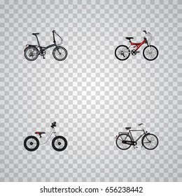 Realistic Equilibrium, Folding Sport-Cycle, Adolescent And Other Vector Elements. Set Of Bike Realistic Symbols Also Includes Velocipede, Equilibrium, Bicycle Objects.