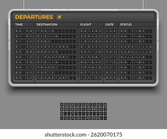 Realistic equipment board template for departures. Scoreboard set icon
