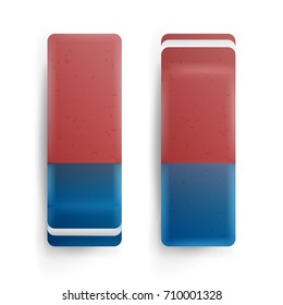 Realistic Eraser Isolated Vector. School Blue Orange Rubber Icon. Isolated Illustration
